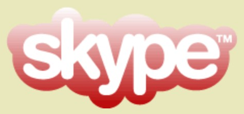 Skype logo on the 2004 skype.com homepage: Red version of the cloud and white wordmark.