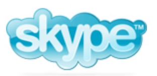 Skype logo on the 2005 skype.com homepage: Blue cloud with glossy shading and soft shadows.