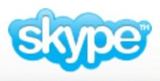 Skype logo on the 2007 skype.com homepage: White letters stand out in a darker blue cloud.