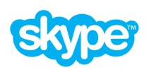 Skype logo on the 2013 skype.com homepage: Flat blue cloud replaces the glossy shading.