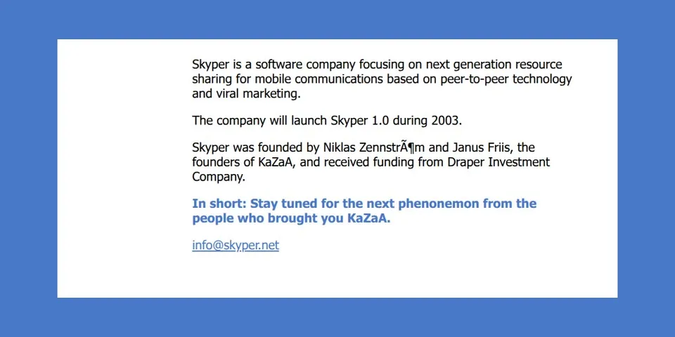 Skyper teaser page on skype.com, July 9, 2003