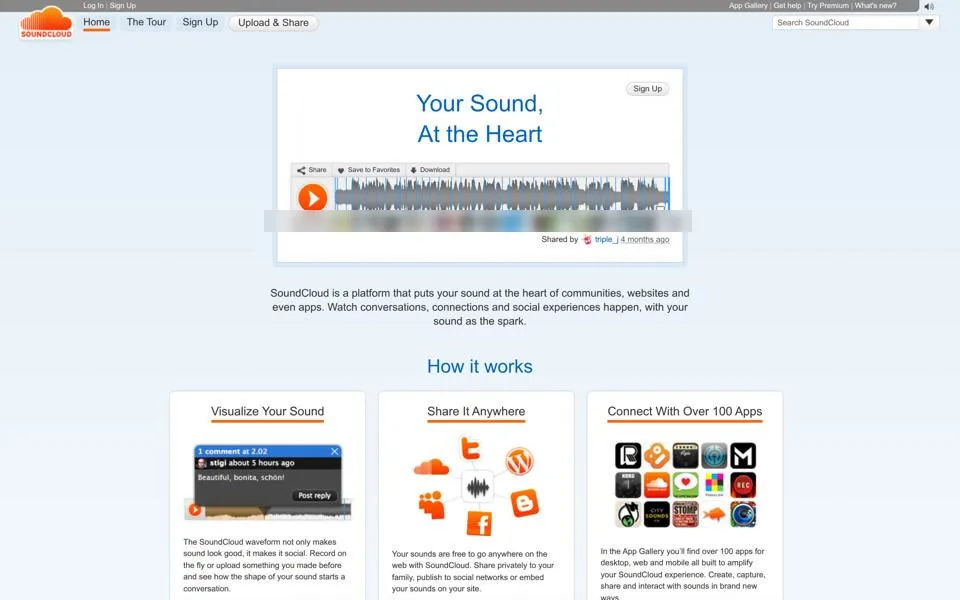 soundcloud.com homepage in 2011