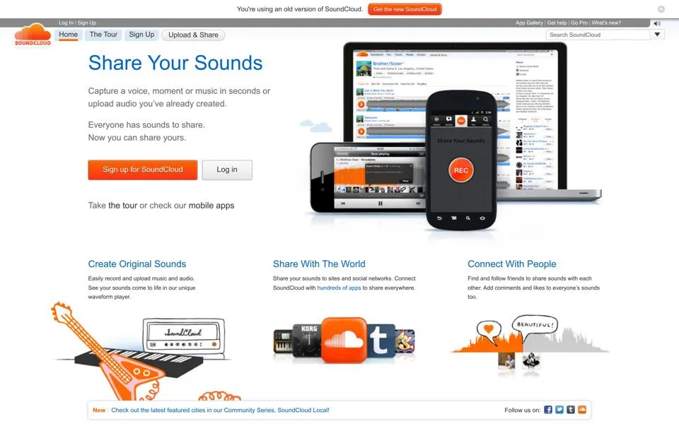 soundcloud.com homepage in 2013
