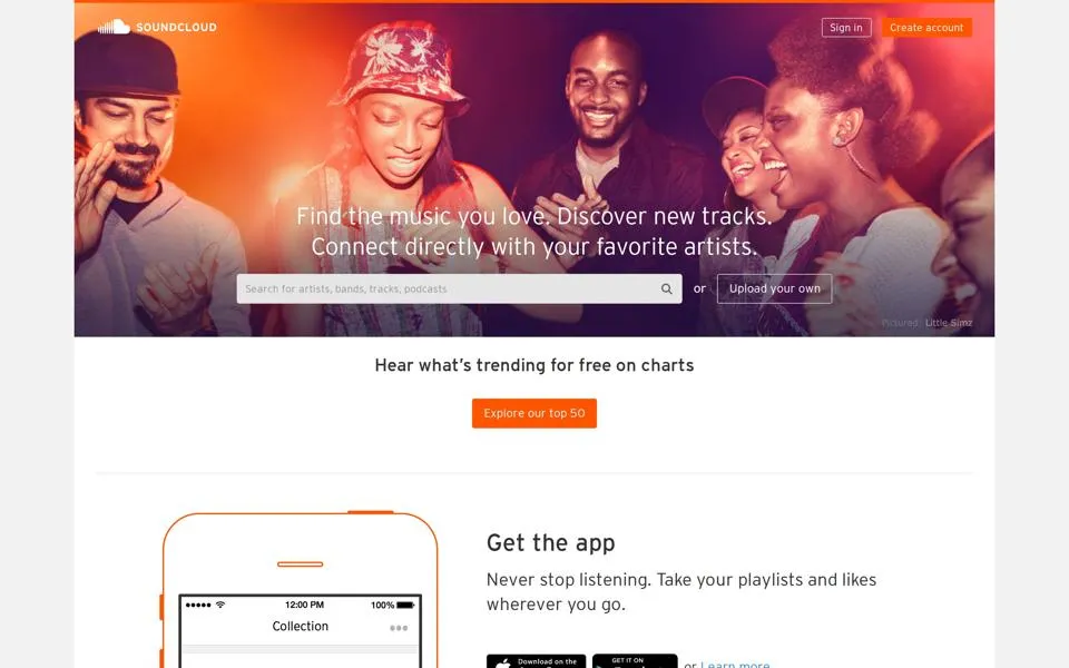 soundcloud.com homepage in 2016