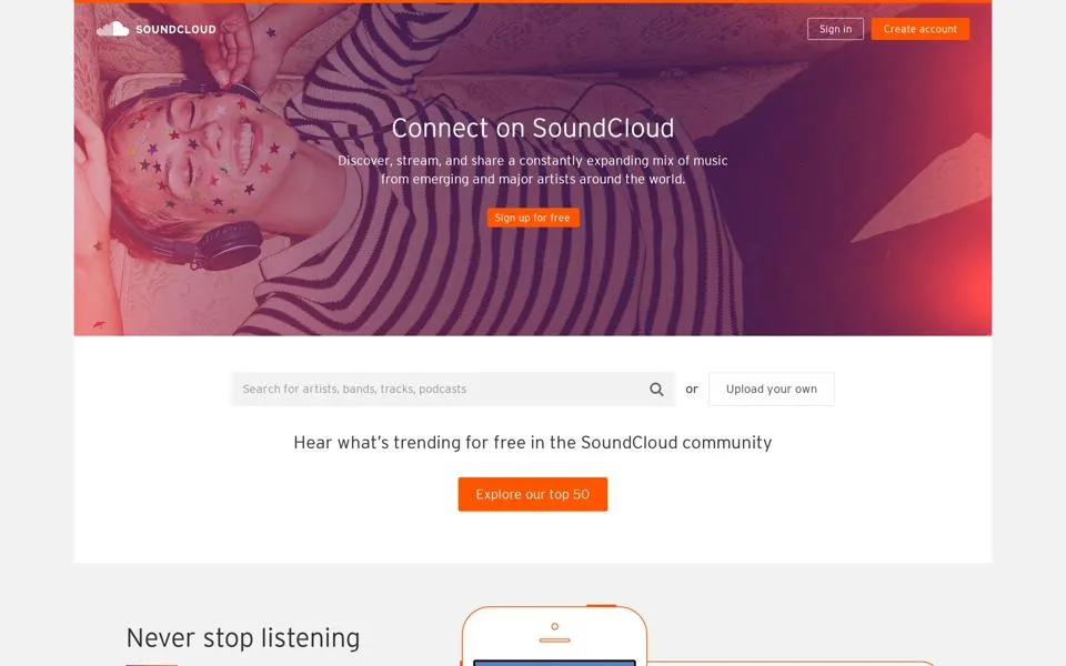 soundcloud.com homepage in 2017
