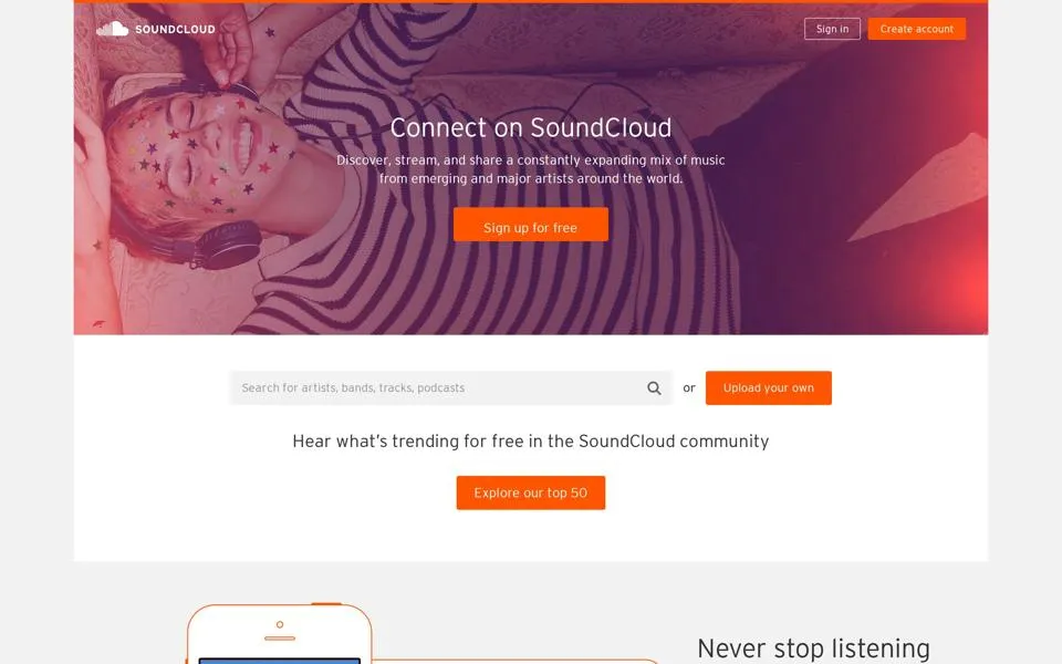 soundcloud.com homepage in 2018