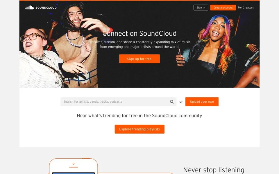 soundcloud.com homepage in 2019