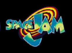 Space Jam logo on the 1998 spacejam.com homepage: Blue and green letters wrap around a multicoloured ring.