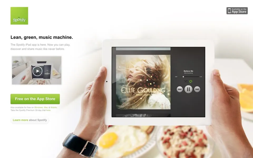 spotify.com homepage in 2012