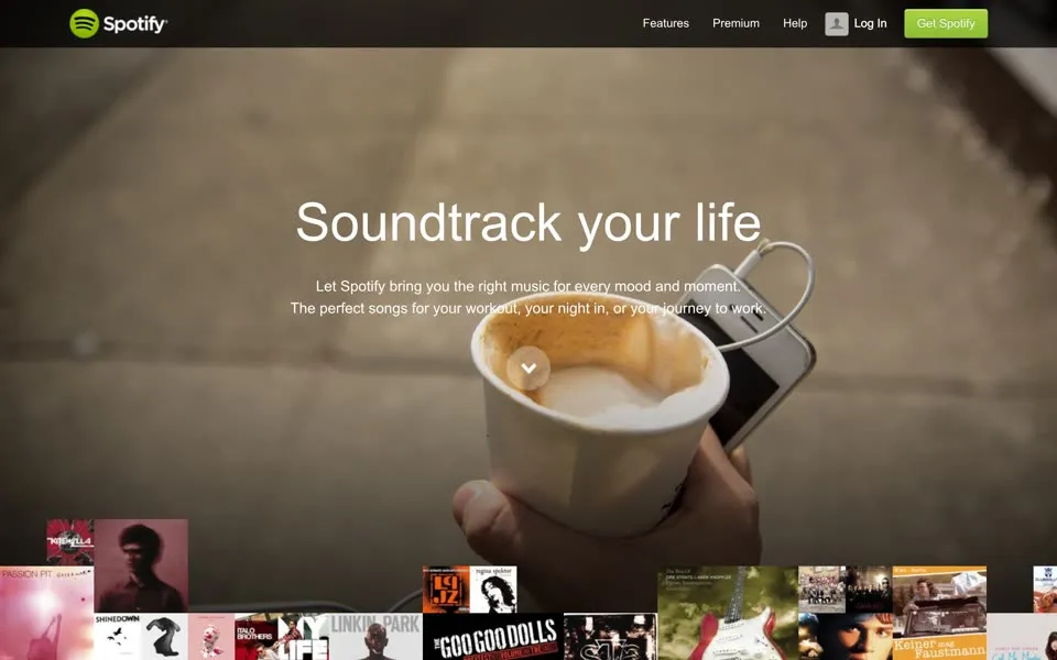 spotify.com homepage in 2013