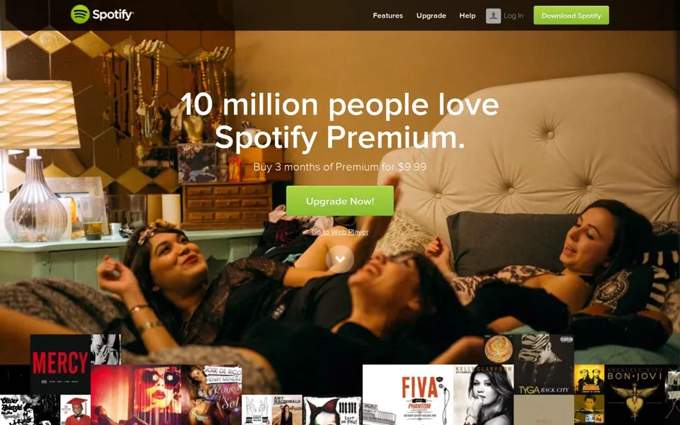 spotify.com homepage in 2014