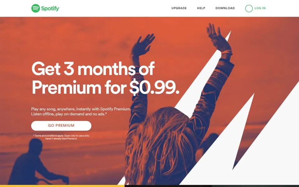 spotify.com homepage in 2015