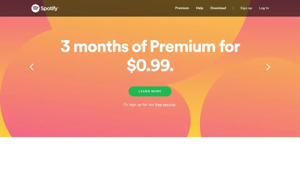 spotify.com homepage in 2017