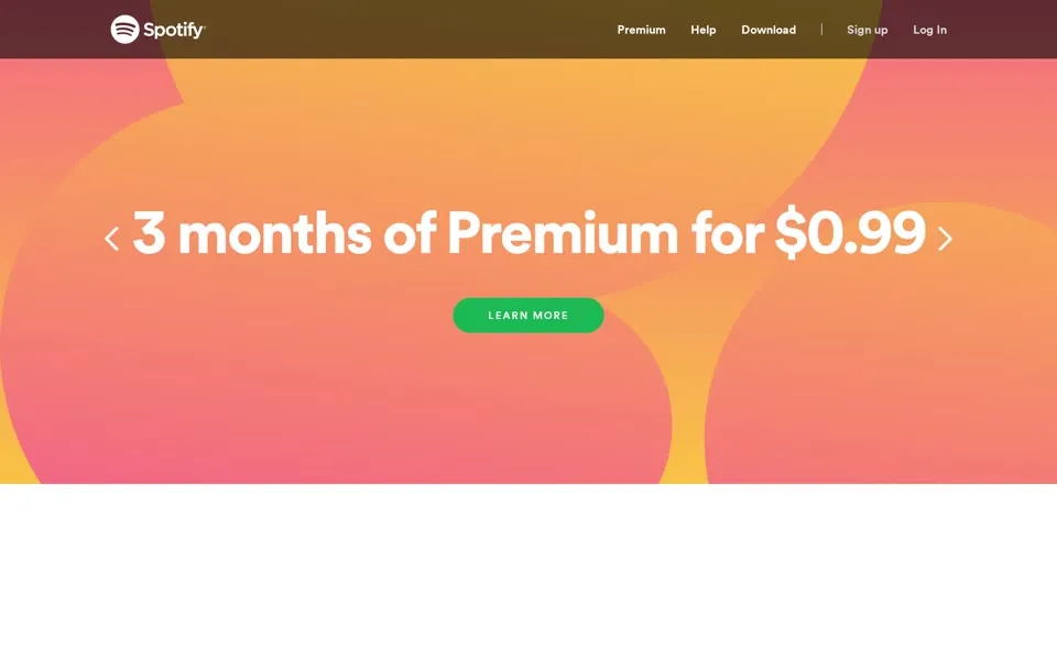spotify.com homepage in 2018