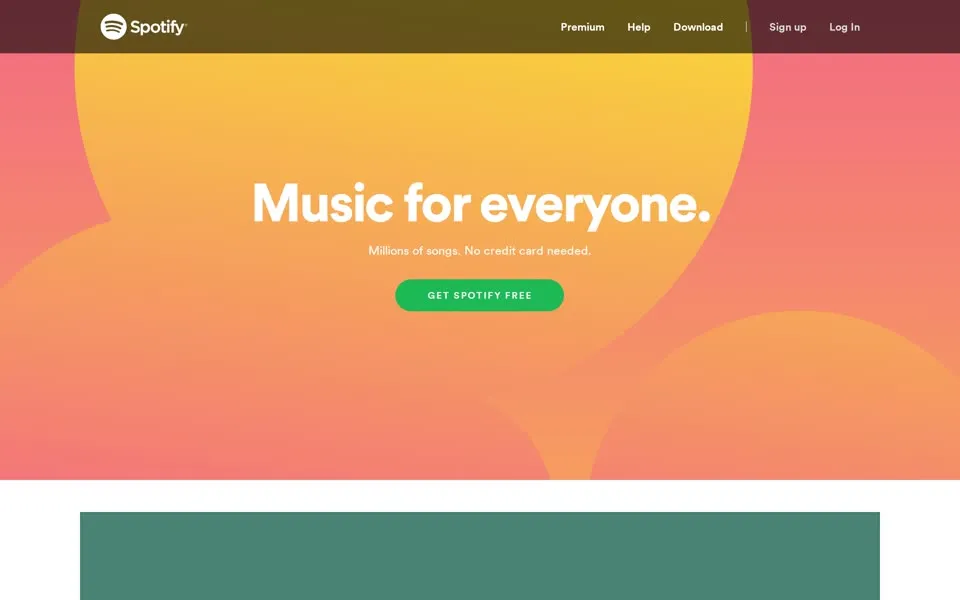 spotify.com homepage in 2019