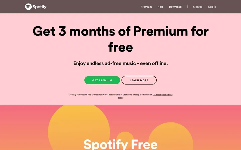 spotify.com homepage in 2020