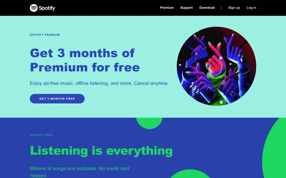spotify.com homepage in 2021
