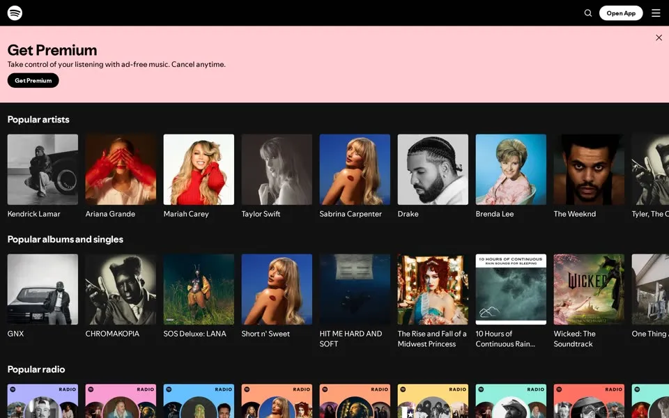 spotify.com homepage in 2025