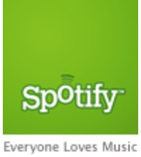 Spotify logo on the 2007 spotify.com homepage: green square with 'Spotify' wordmark and 'Everyone Loves Music' tagline