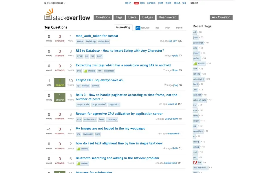 stackoverflow.com homepage in 2011