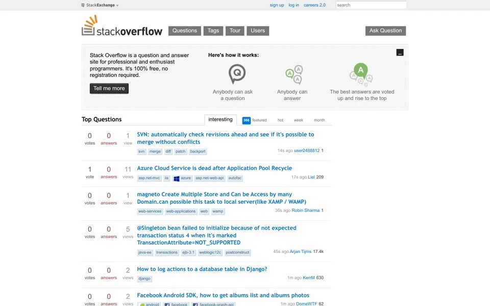 stackoverflow.com homepage in 2013
