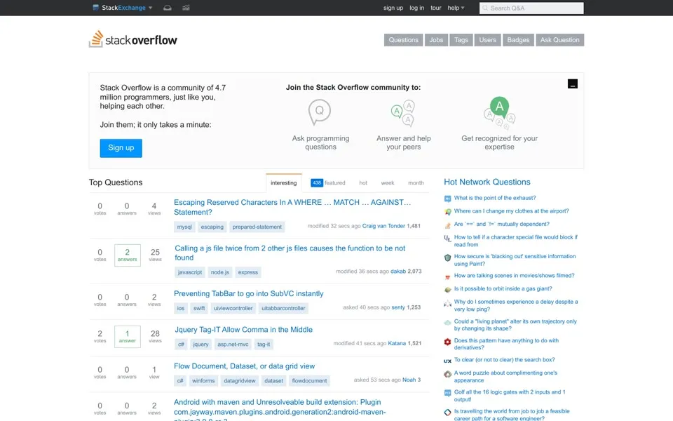 stackoverflow.com homepage in 2016