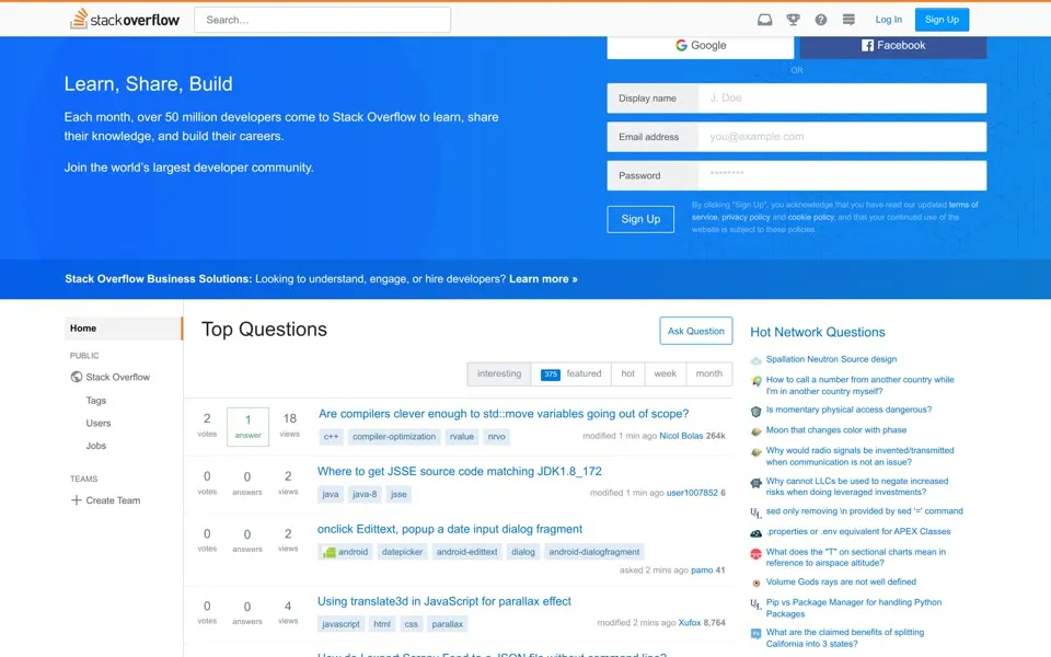 stackoverflow.com homepage in 2018