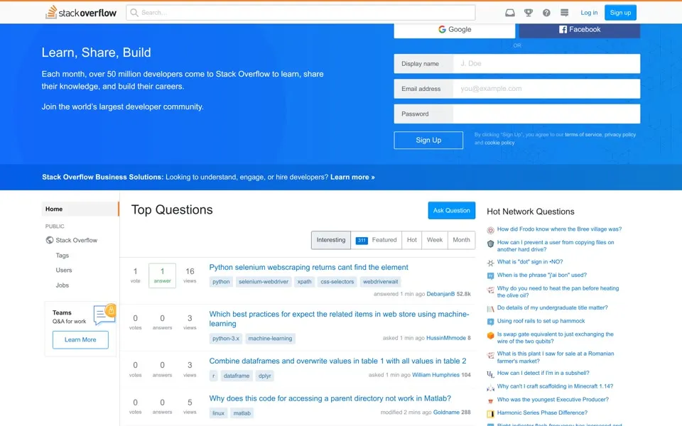 stackoverflow.com homepage in 2019