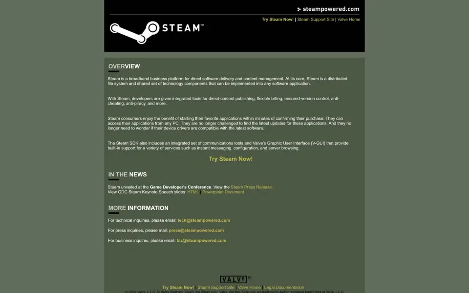 steampowered.com homepage in 2002
