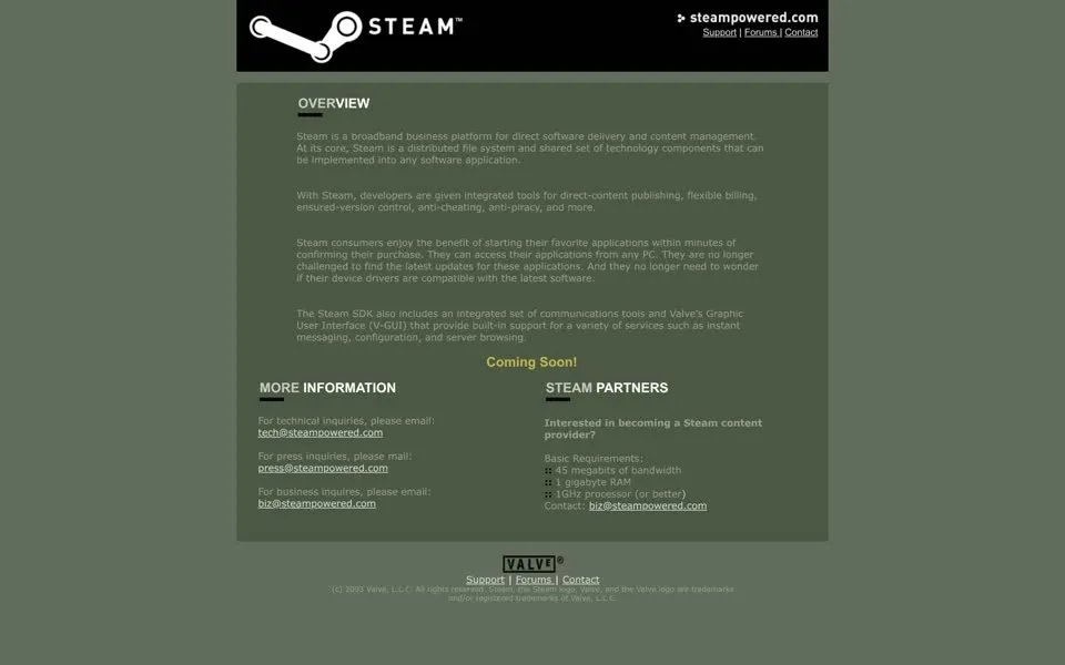 steampowered.com homepage in 2003