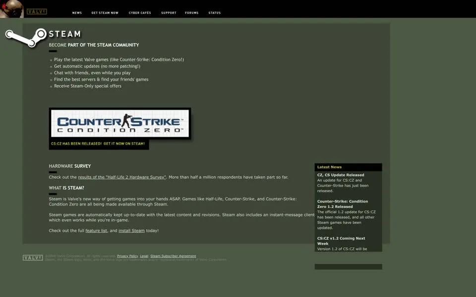 steampowered.com homepage in 2004