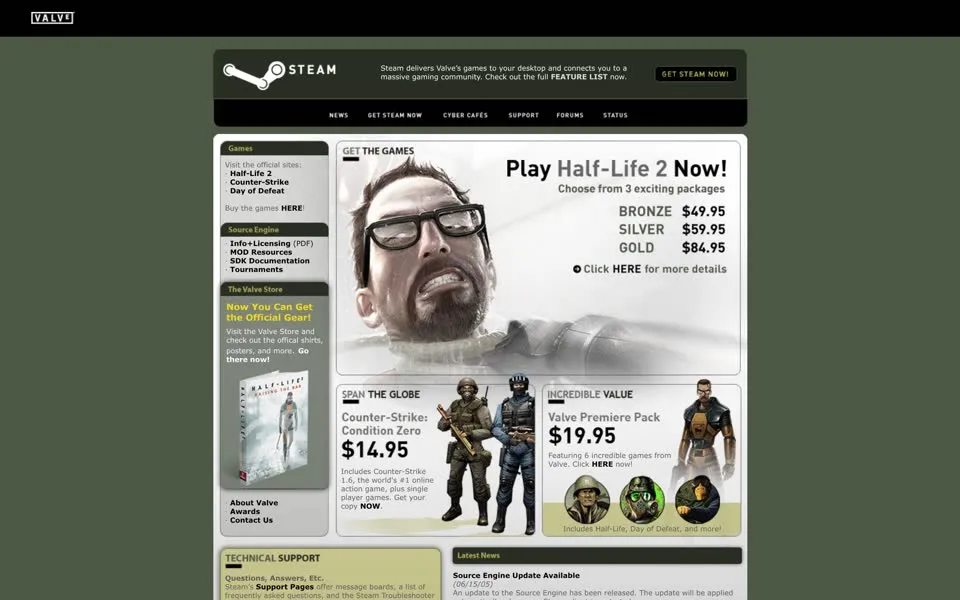 steampowered.com homepage in 2005
