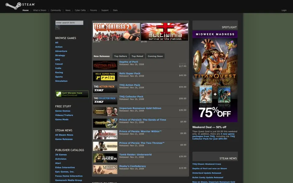 steampowered.com homepage in 2008
