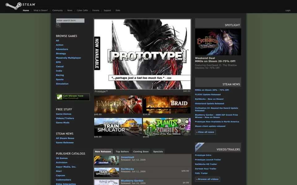 steampowered.com homepage in 2009