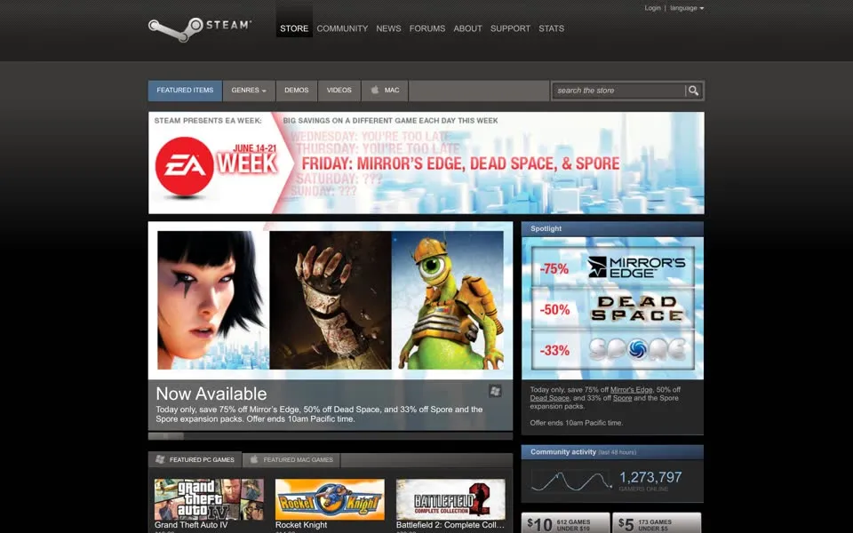 steampowered.com homepage in 2010