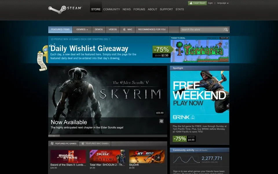 steampowered.com homepage in 2011