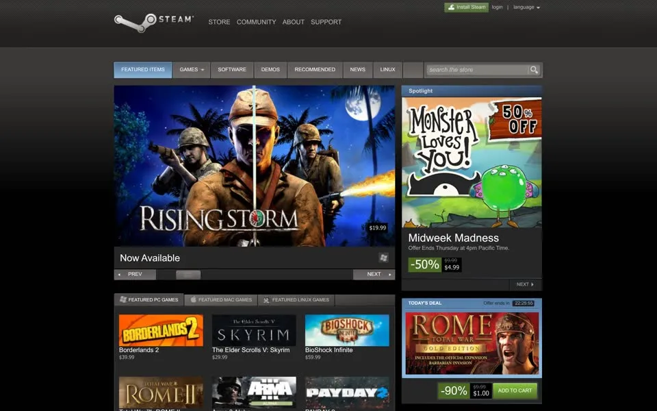 steampowered.com homepage in 2013