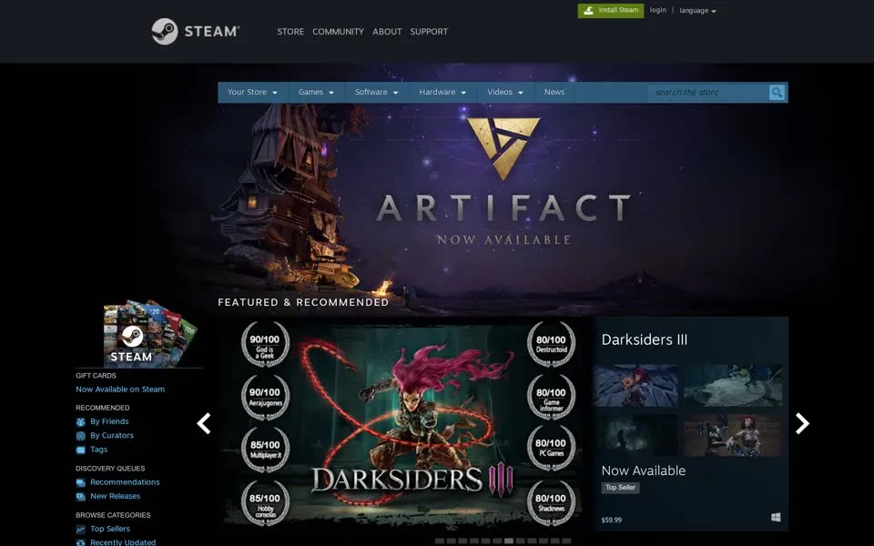 steampowered.com homepage in 2018