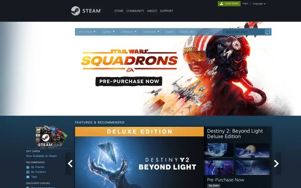steampowered.com homepage in 2020