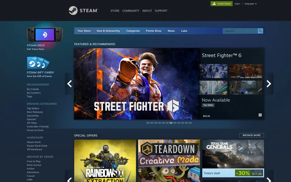 steampowered.com homepage in 2023