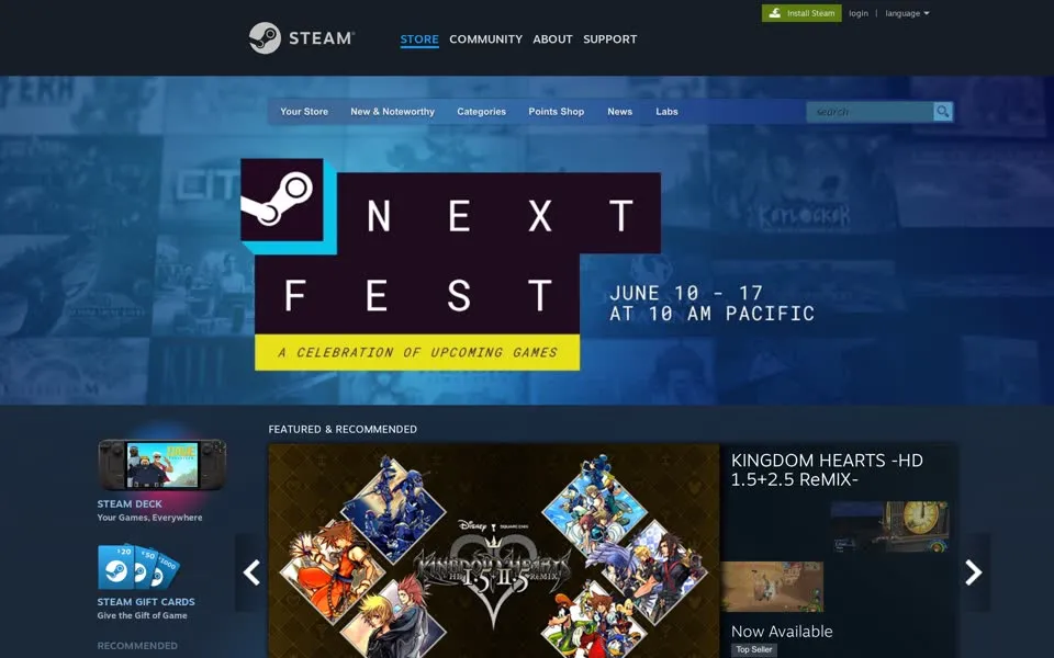 steampowered.com homepage in 2024