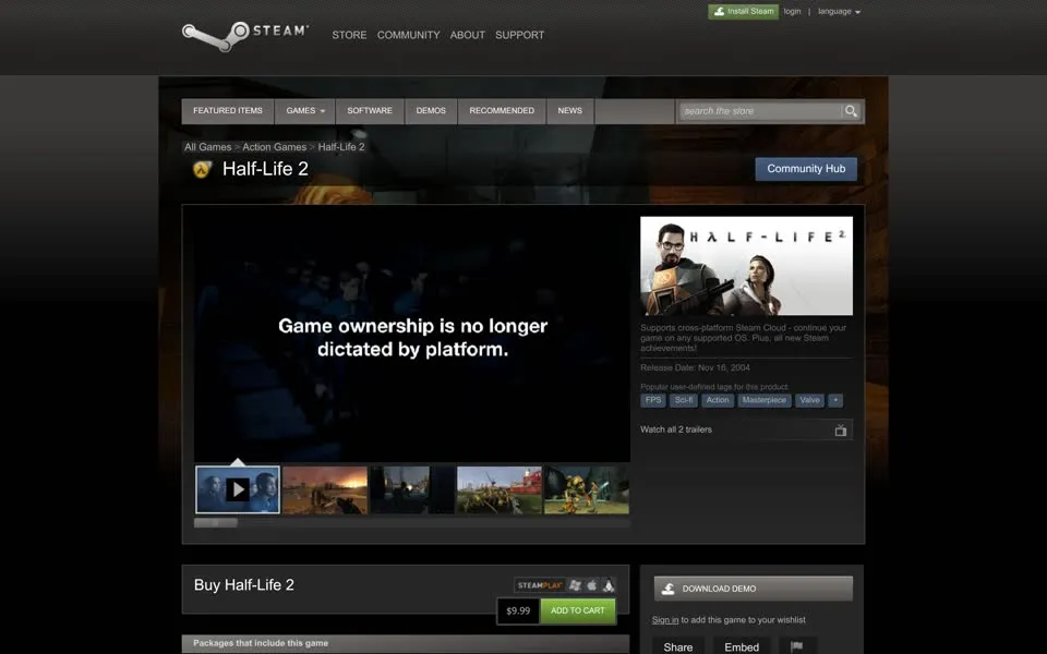 Steam store page for Half-Life 2, July 1, 2014