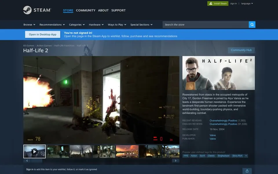 Steam store page for Half-Life 2, June 3, 2026