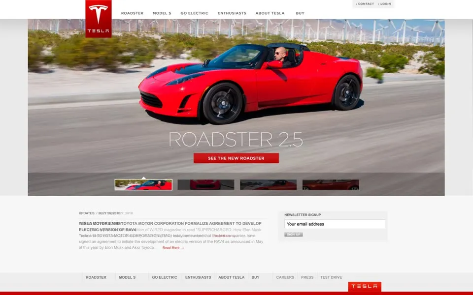 tesla.com homepage in 2010