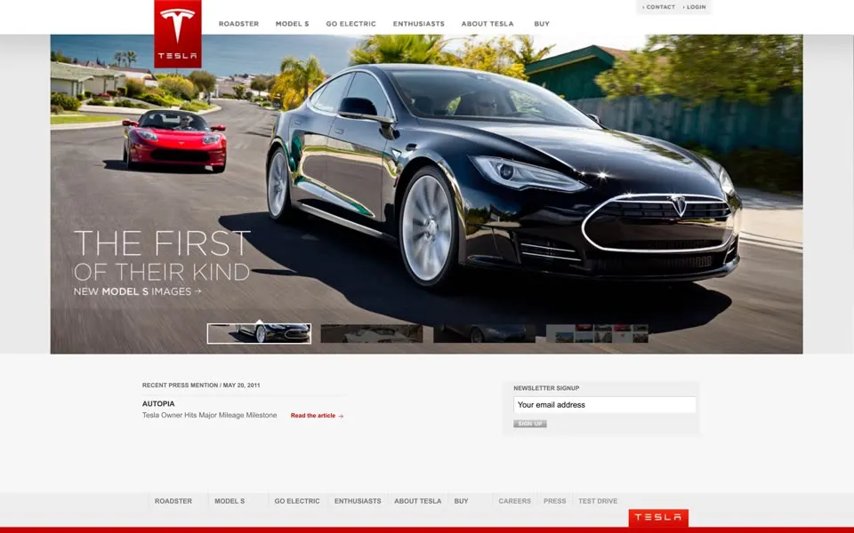 tesla.com homepage in 2011