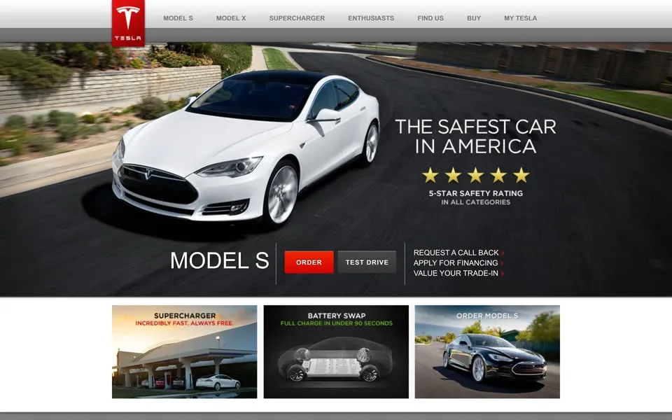 tesla.com homepage in 2013