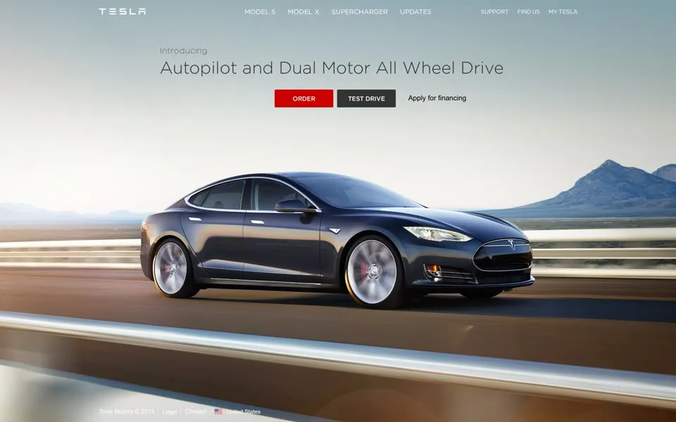 tesla.com homepage in 2015