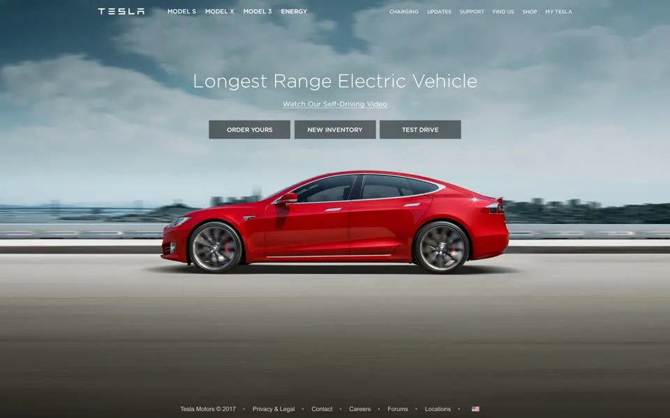 tesla.com homepage in 2017