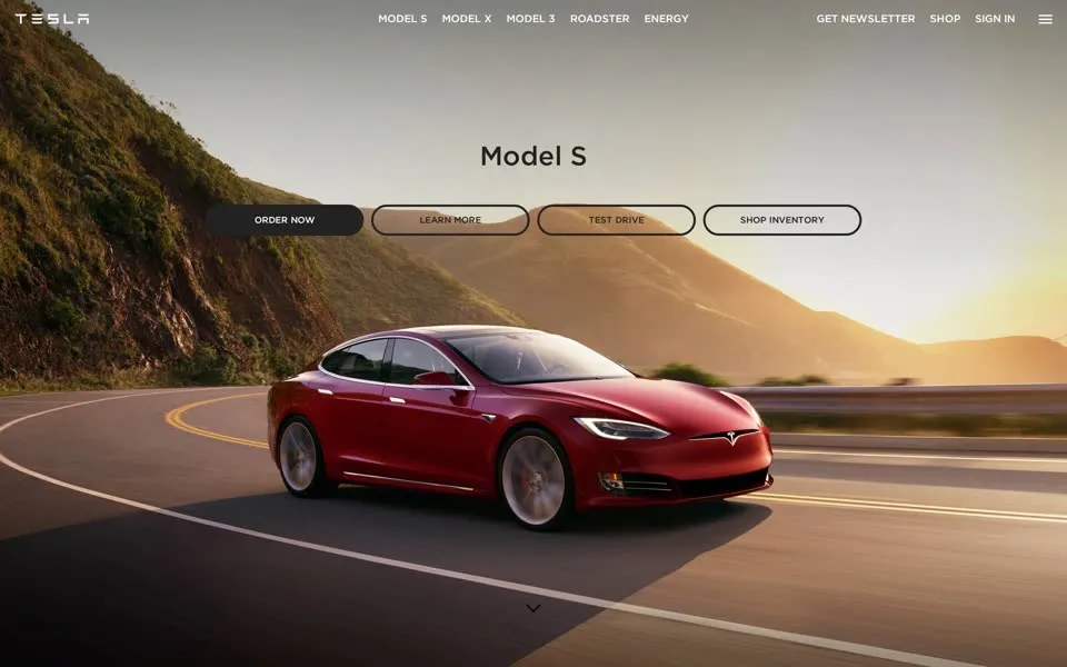 tesla.com homepage in 2018