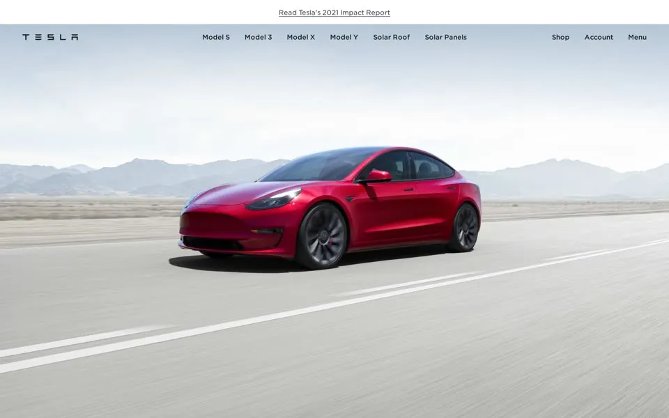 tesla.com homepage in 2022